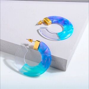 ACRYLIC MARBLE HOOP EARRINGS WOMEN COLOR BLUE